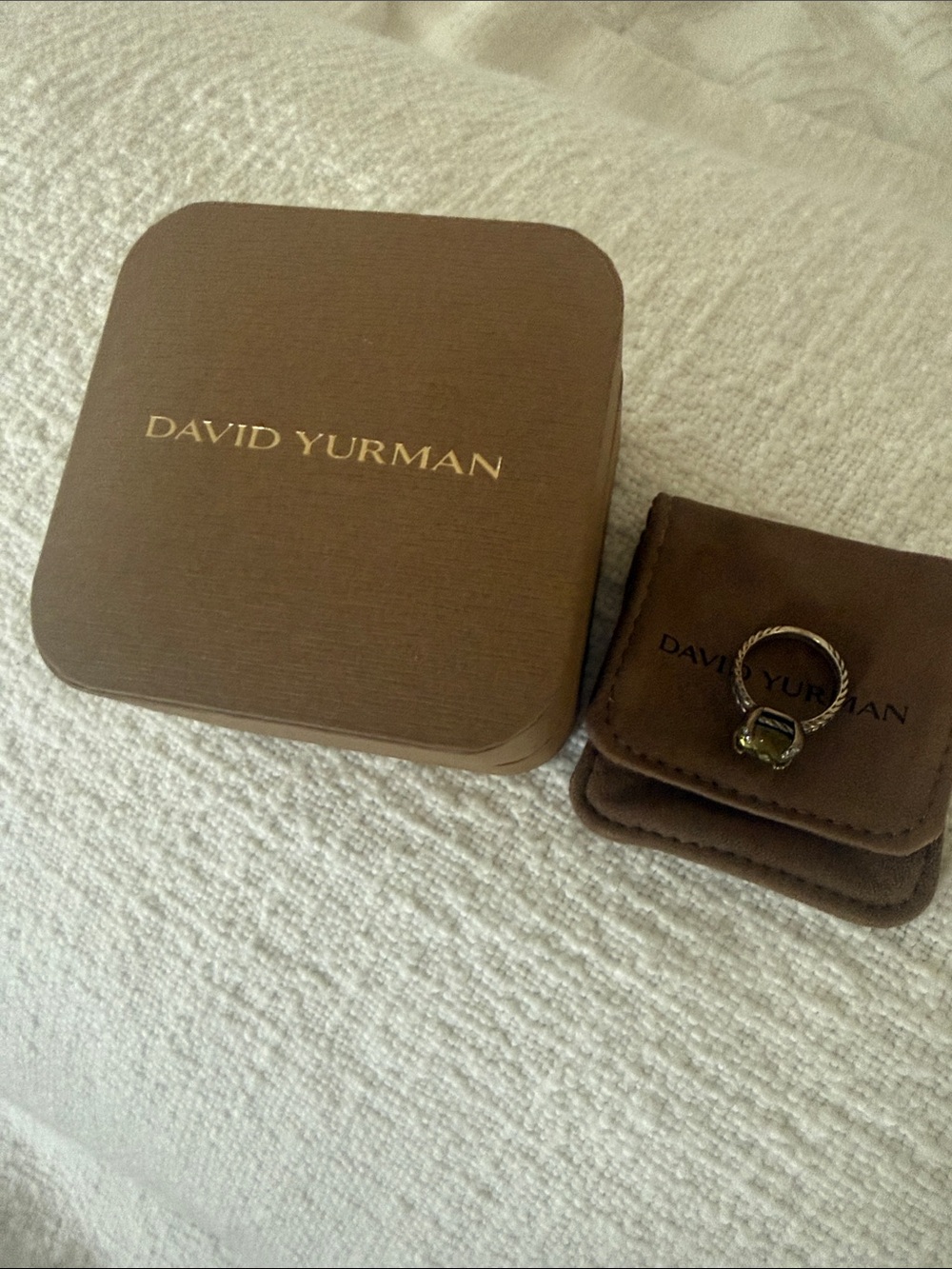 David Yurman Sterling Rope Ring with Green Gemstone